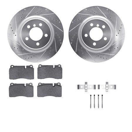 DYNAMIC FRICTION CO 7612-11012, Rotors-Drilled, Slotted-Silver w/ 5000 Euro Ceramic Brake Pads incl. Hardware, Zinc Coat 7612-11012